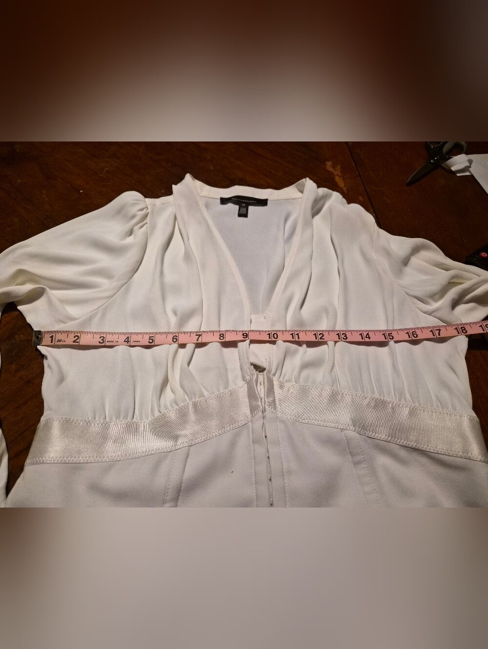 White House Black Market Cream V-Neck Long Sleeve Blouse - Picture 8 of 11